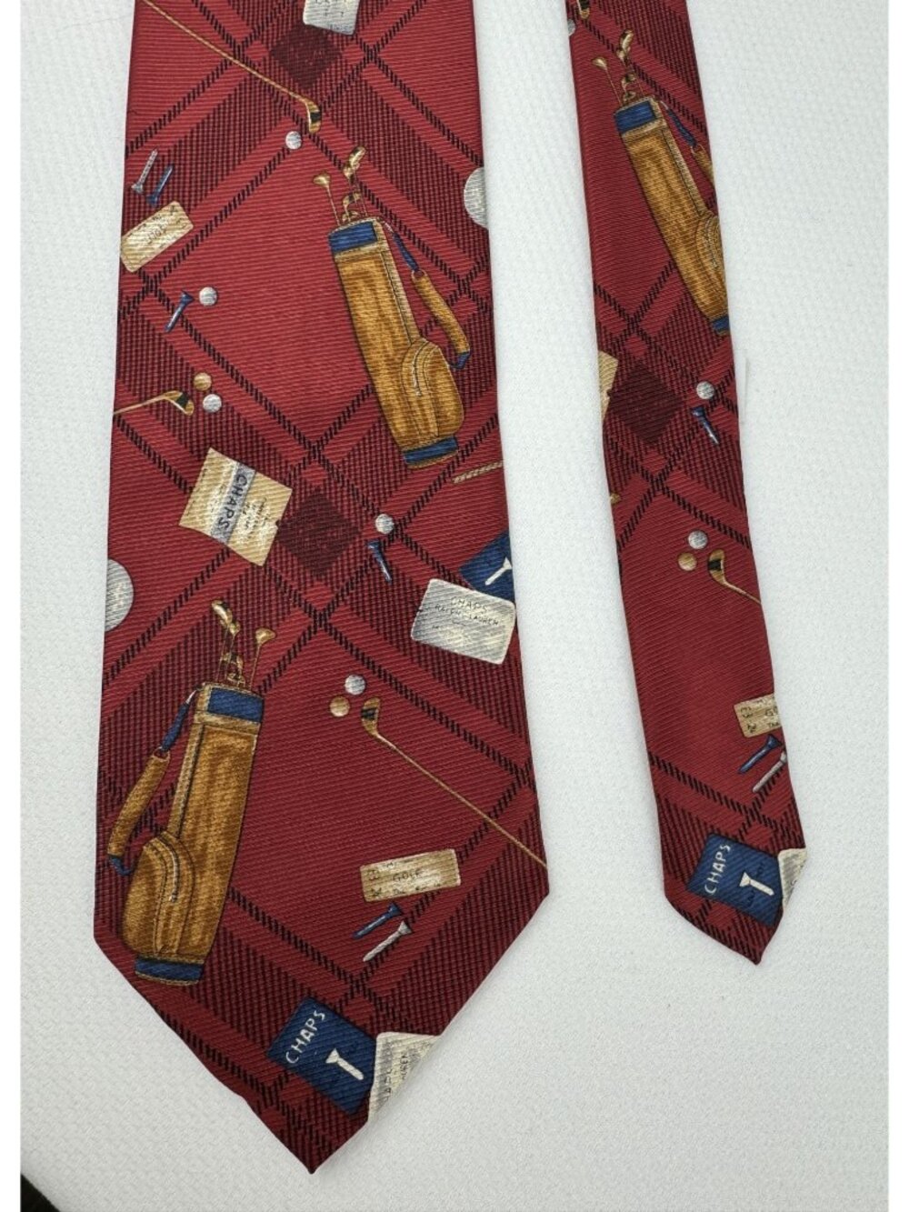 Cravatteria Reale Golf-Themed Tie Red Silk Plaid Chaps Made In Italy 4"
